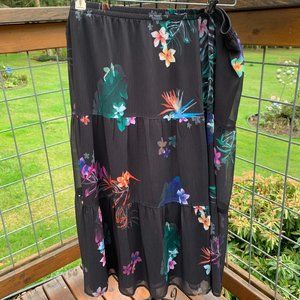 Christopher & Banks Ladies Large 3-Tiered Black Skirt with Flowers